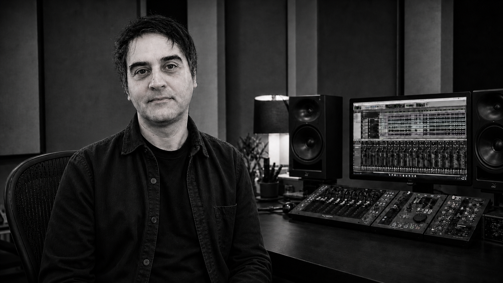 Yannis Masouras with production and mixing equipment